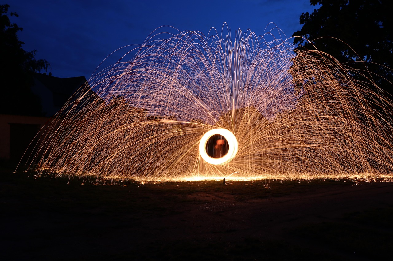 Sparks, steel wool, light painting in Long Beach, CA